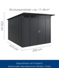 Hörmann Metallgerätehaus Juno JPD11 L-Sk Motiv Design mit Doppeltür, ca. B277/H232/T358 cm