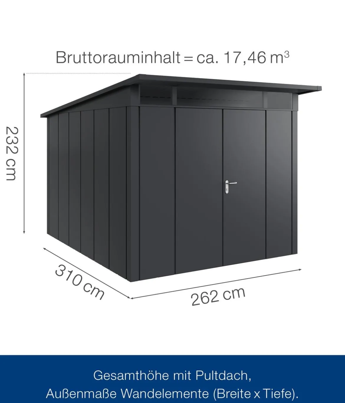 Hörmann Metallgerätehaus Juno JPD11 L-Sk Motiv Design mit Doppeltür, ca. B277/H232/T358 cm