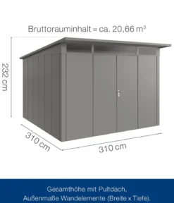 Hörmann Metallgerätehaus Juno JPD14 L-Sk Motiv Design mit Doppeltür, ca. B325/H232/T358 cm