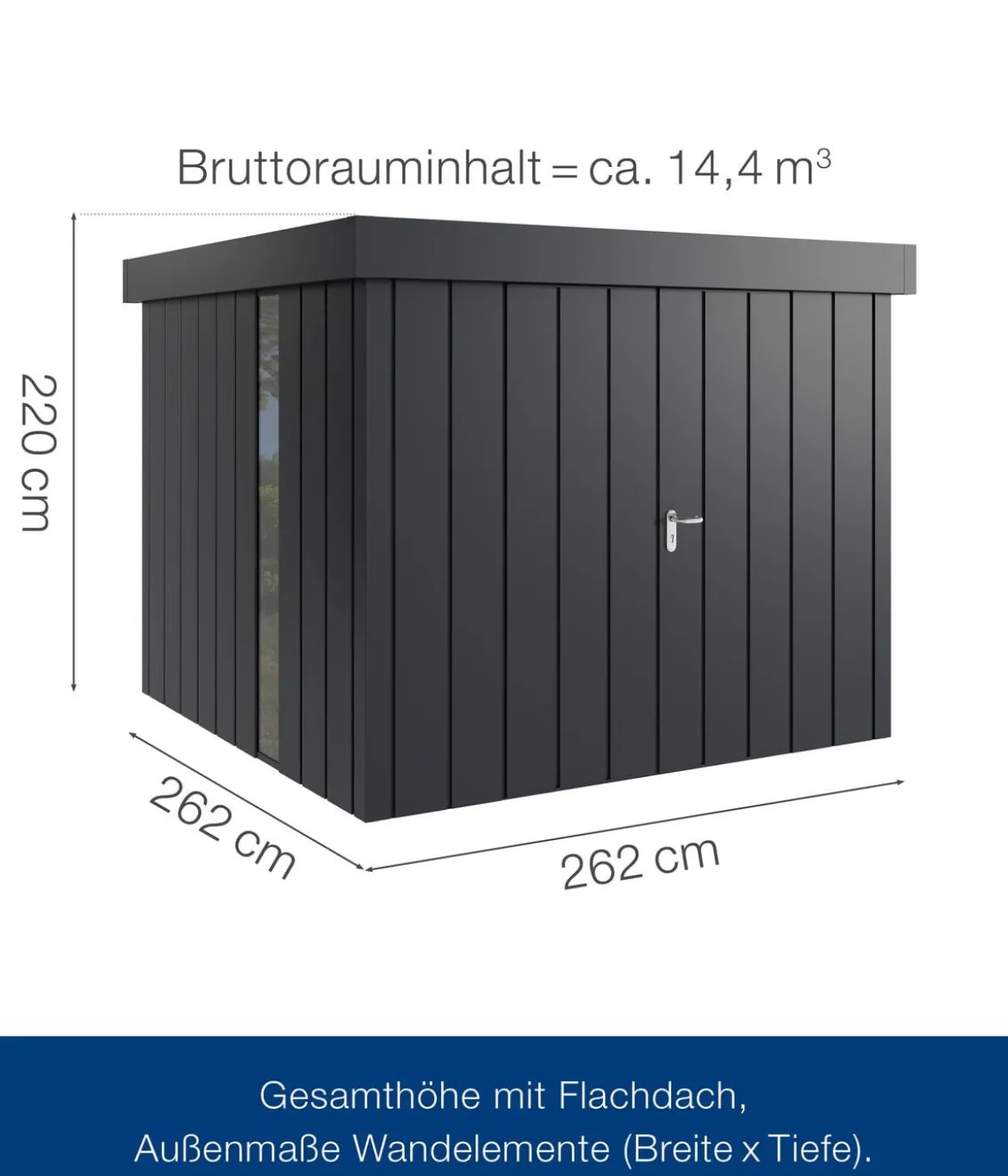 Hörmann Metallgerätehaus Juno JFD10 M-Sk Motiv Modern bodentiefes Fenster mit Doppeltür, ca. B277/H222/T277 cm