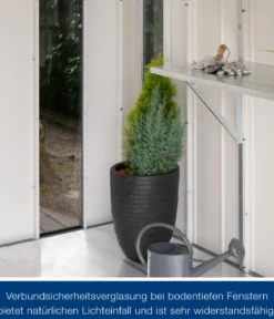 Hörmann Metallgerätehaus Juno JFD10 M-Sk Motiv Modern bodentiefes Fenster mit Doppeltür, ca. B277/H222/T277 cm