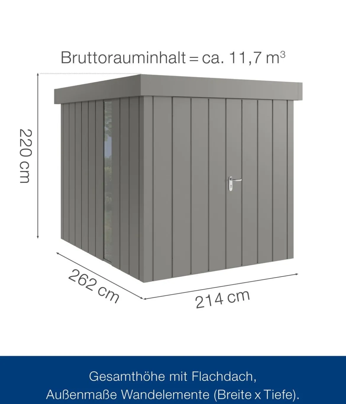 Hörmann Metallgerätehaus Juno JFD6 M-Sk Motiv Modern bodentiefes Fenster mit Doppeltür, ca. B229/H222/T277 cm