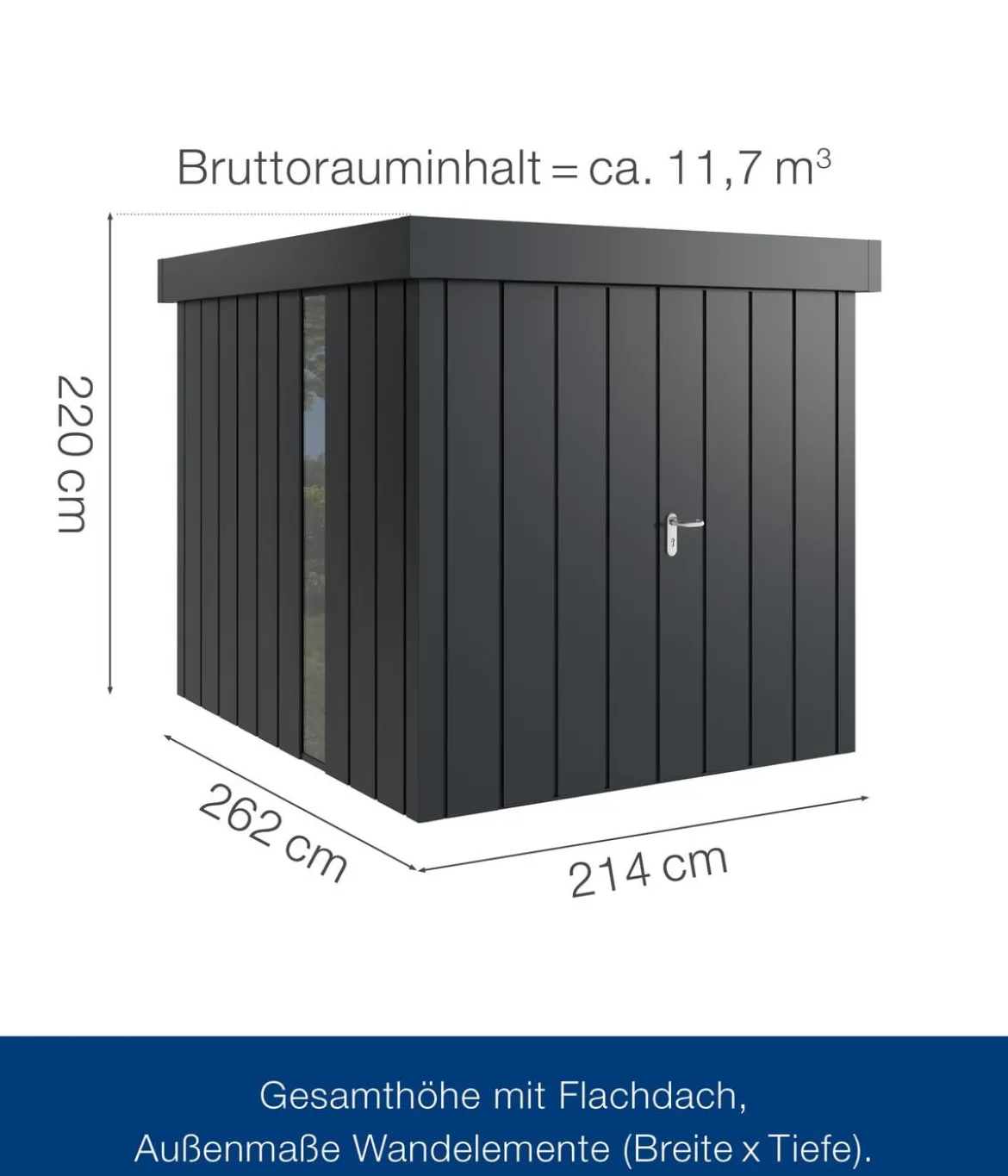 Hörmann Metallgerätehaus Juno JFD6 M-Sk Motiv Modern bodentiefes Fenster mit Doppeltür, ca. B229/H222/T277 cm