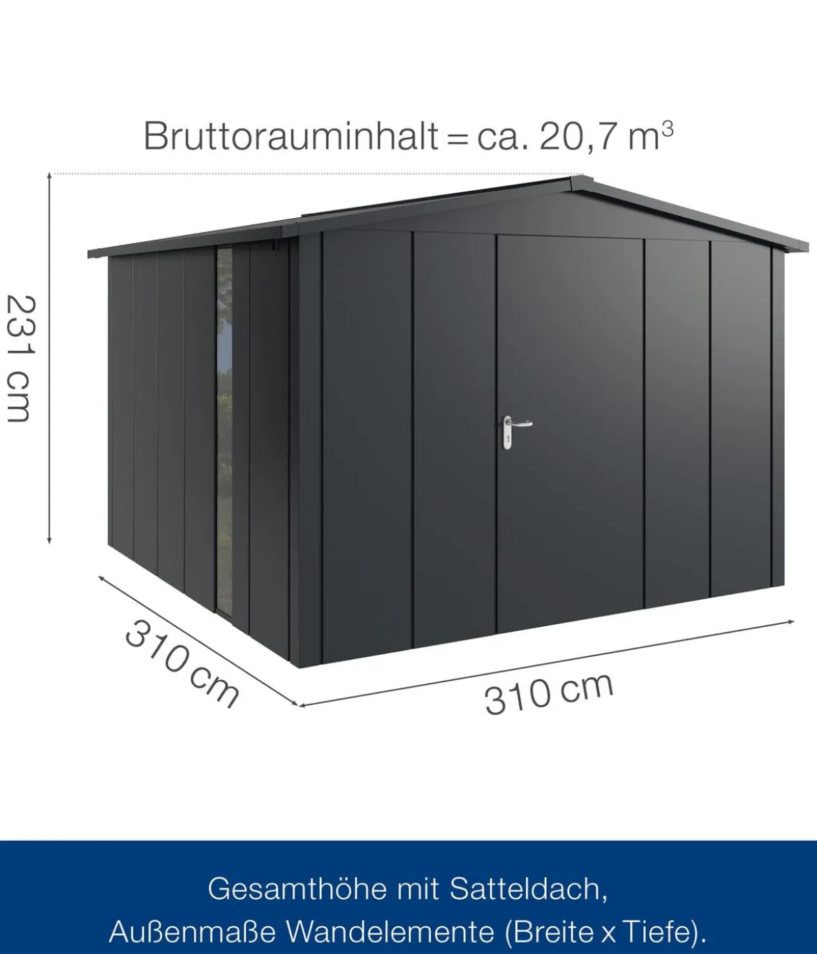Hörmann Metallgerätehaus Juno JSD14 L-Sk Motiv Design bodentiefes Fenster, ca. B333/H231/T325 cm