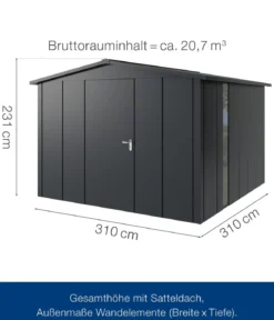 Hörmann Metallgerätehaus Juno JSD14 L-Sk Motiv Design bodentiefes Fenster, ca. B333/H231/T325 cm