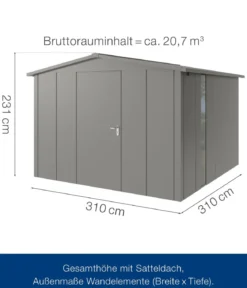 Hörmann Metallgerätehaus Juno JSD14 L-Sk Motiv Design bodentiefes Fenster, ca. B333/H231/T325 cm