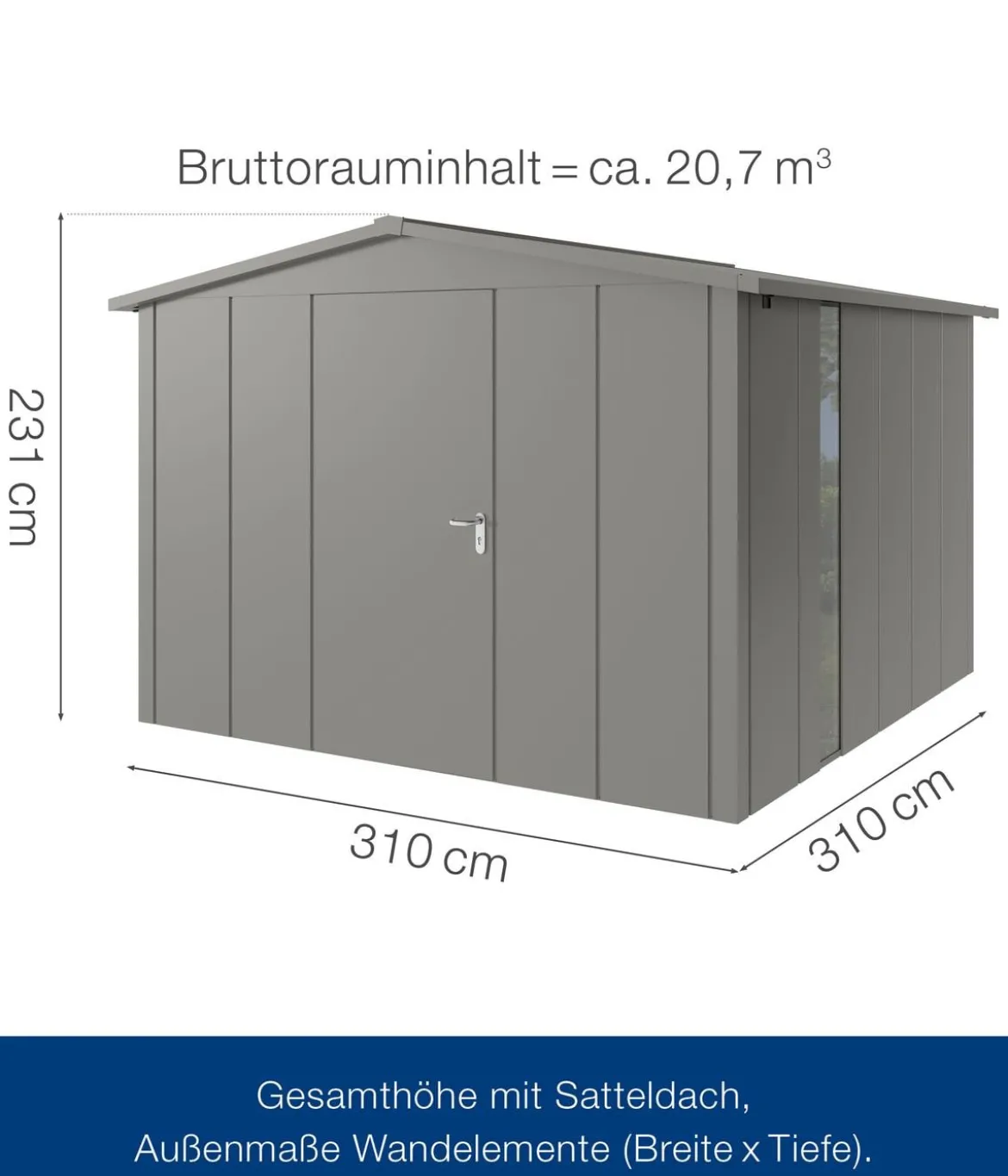 Hörmann Metallgerätehaus Juno JSD14 L-Sk Motiv Design bodentiefes Fenster, ca. B333/H231/T325 cm