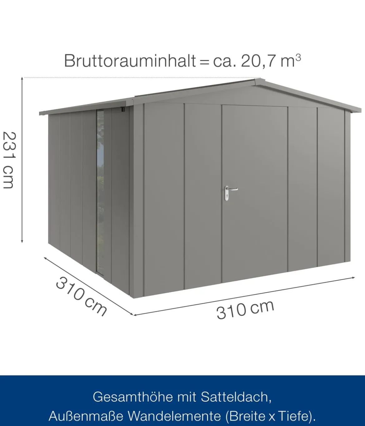 Hörmann Metallgerätehaus Juno JSD14 L-Sk Motiv Design bodentiefes Fenster, ca. B333/H231/T325 cm