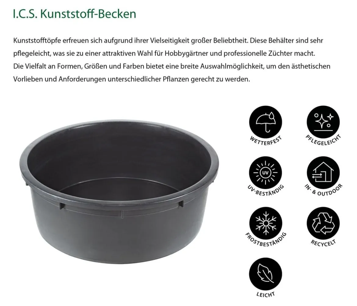 I.C.S. PE-Becken für den Außenbereich, rund, schwarz