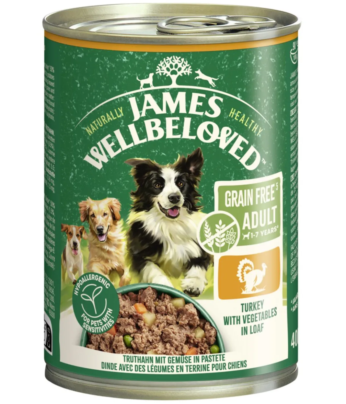 James Wellbeloved Nassfutter für Hunde Grainfree Adult, Truthahn in Pastete