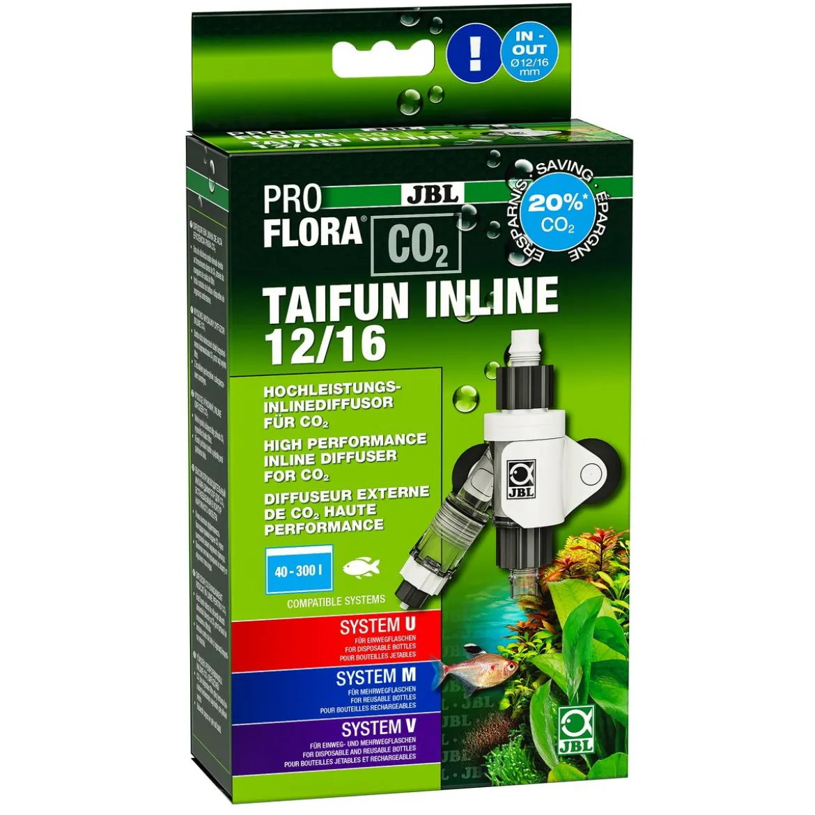 JBL PROFLORA CO2 Diffusor Taifun Inline 12/16, 40-300 l
