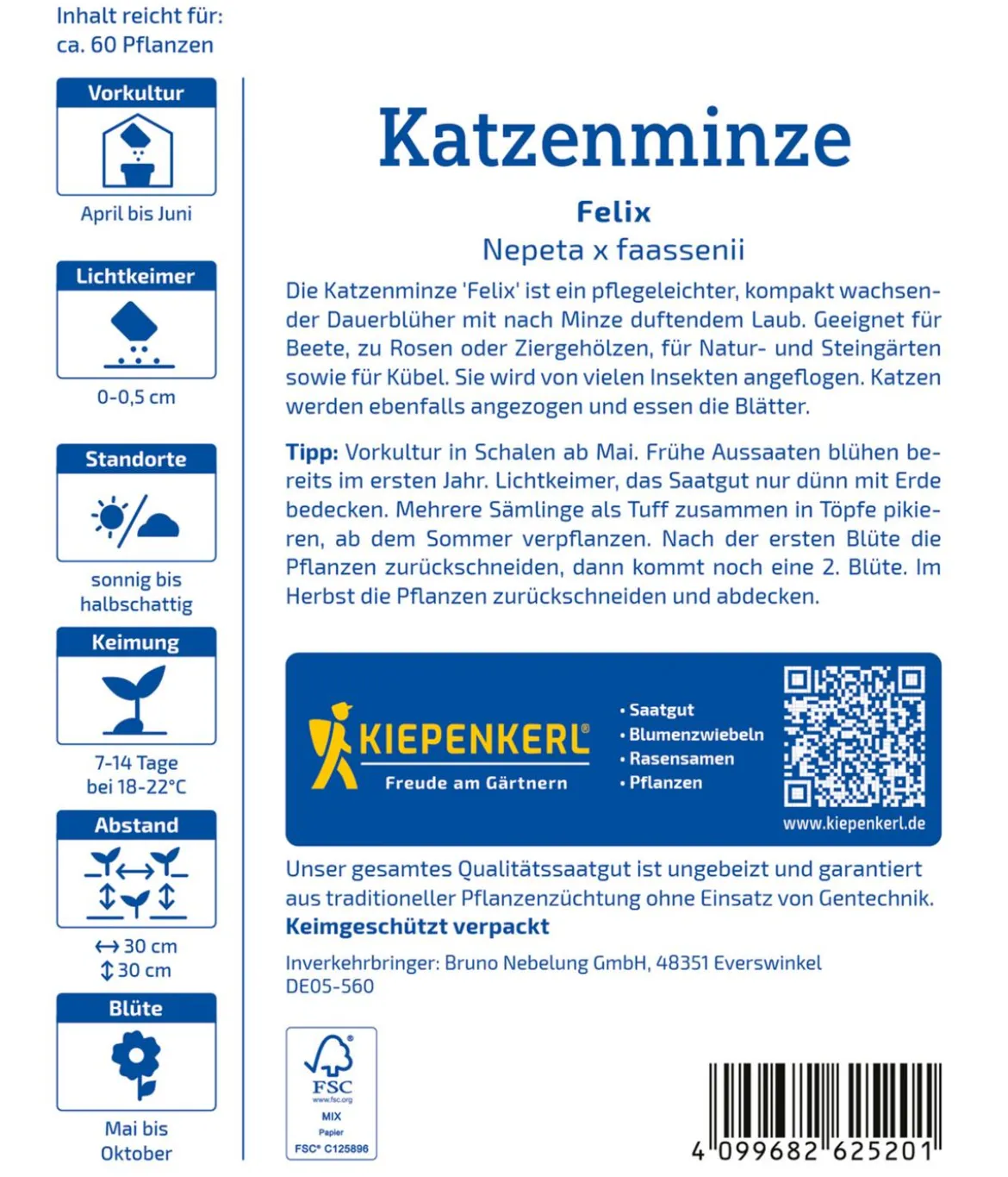 Katzenminze Felix, Saatgut von Kiepenkerl