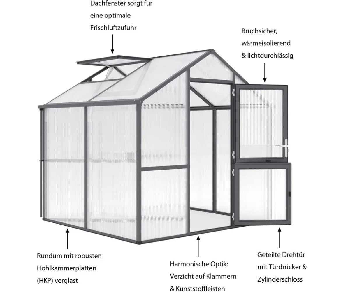 KGT Gewächshaus Iris II, ca. B233/H226/T217 cm