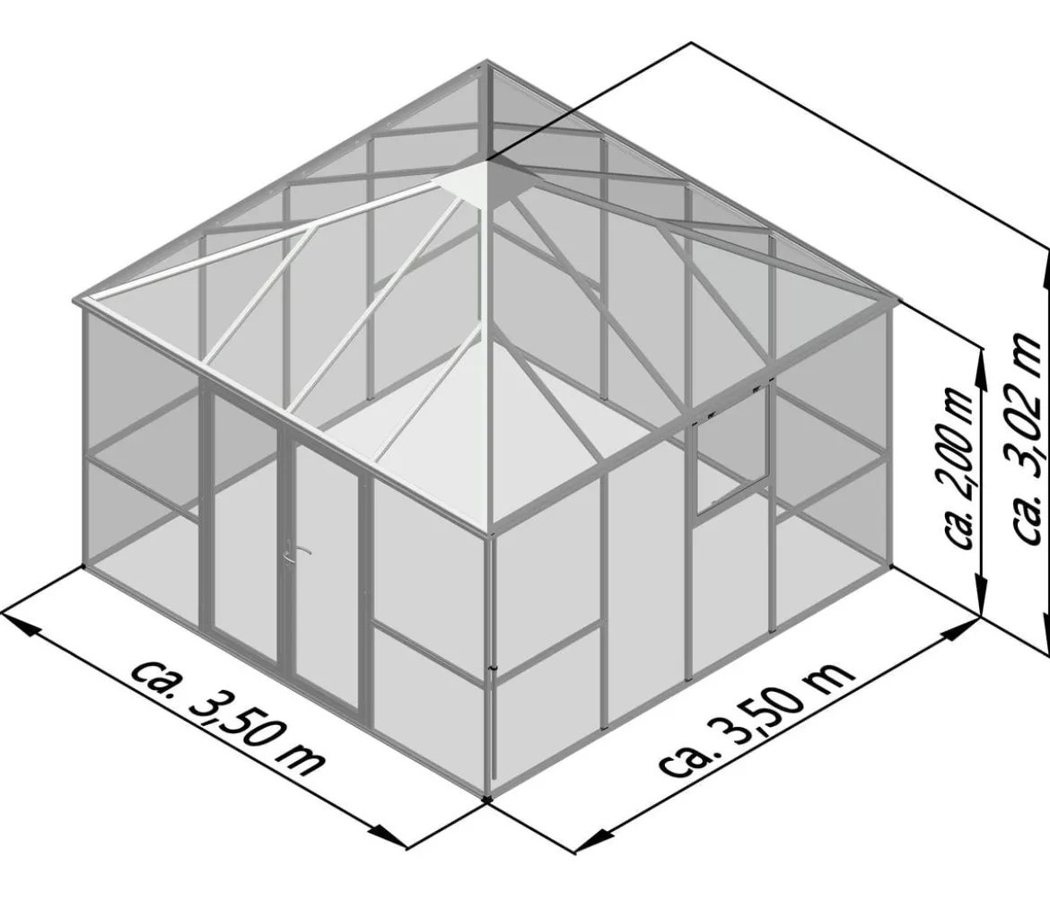 KGT Gewächshaus-Pavillon PaviLux 3,50 x 3,50 m ESG, ca. B350/H302/T350 cm