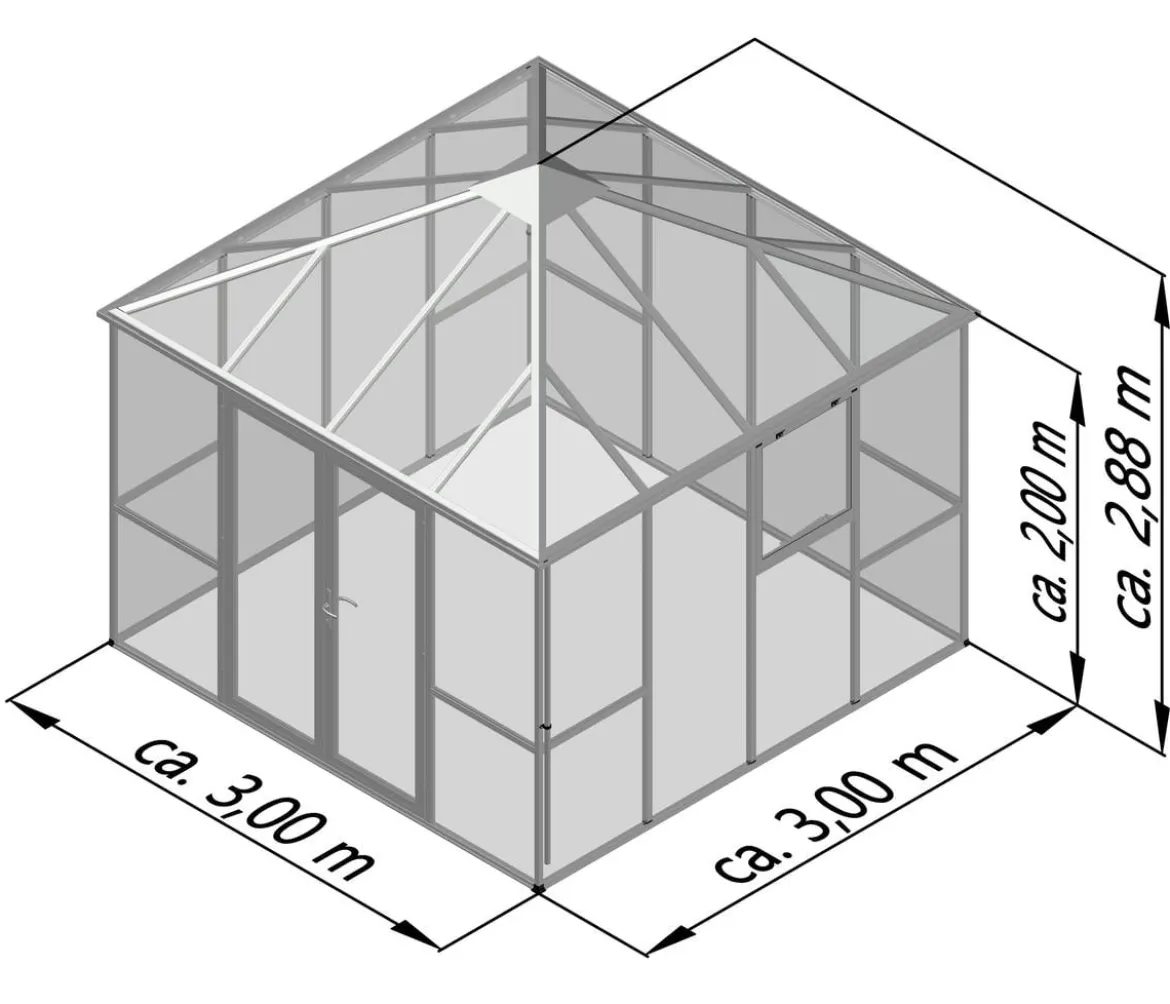 KGT Gewächshaus-Pavillon PaviLux 3 x 3 m ESG, ca. B300/H288/T300 cm