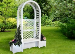 KHW Kunststoff-Gartenbank mit Rosenbogen Amsterdam, ca. B174/H207/T49 cm