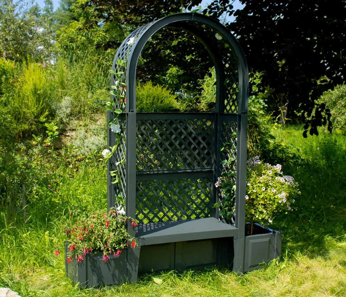 KHW Kunststoff-Gartenbank mit Rosenbogen Amsterdam, ca. B174/H207/T49 cm