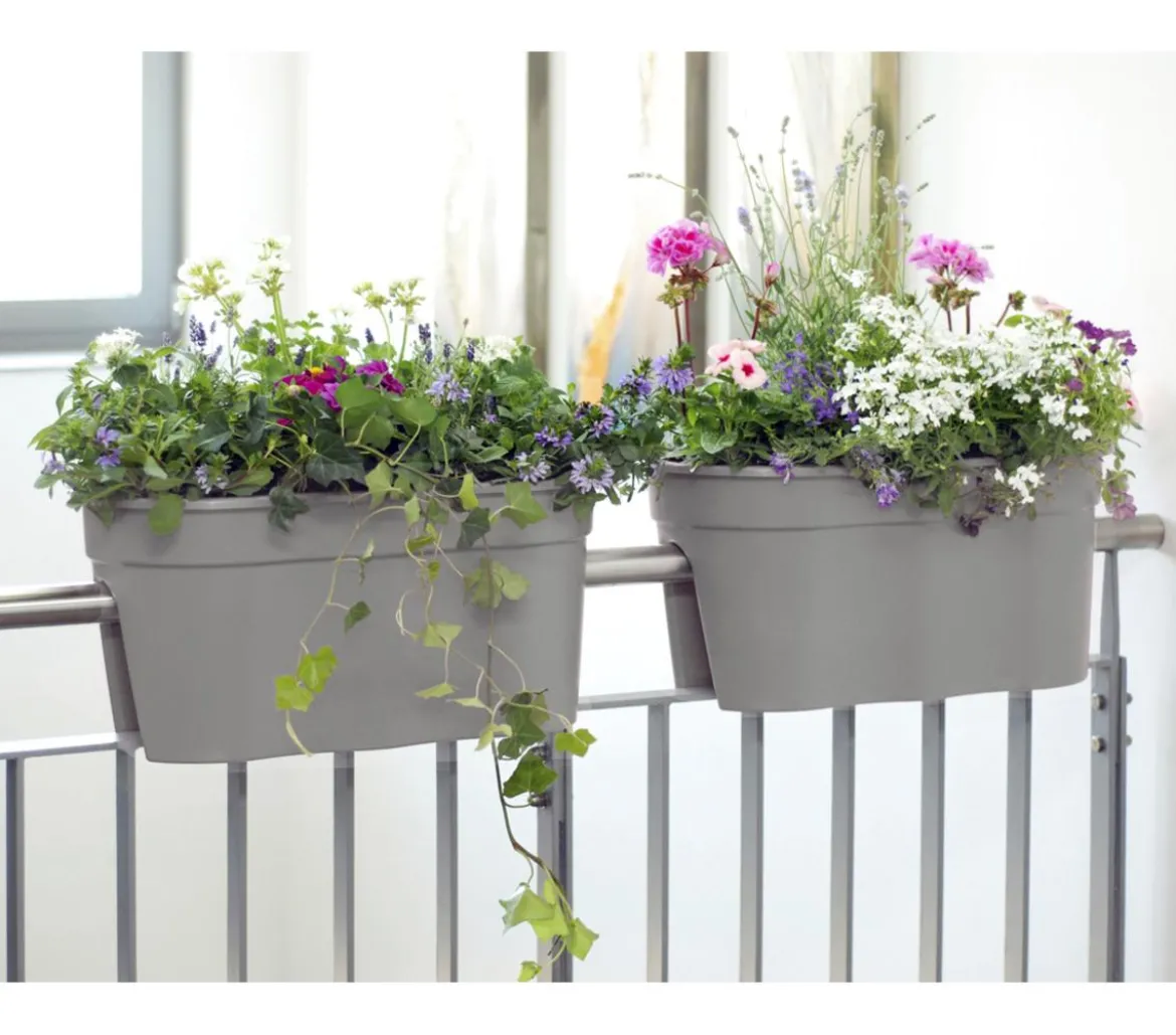 KHW Kunststoff-Geländertopf Flowerclip, ca. B57,5/H27/T27,7 cm, 2er-Set