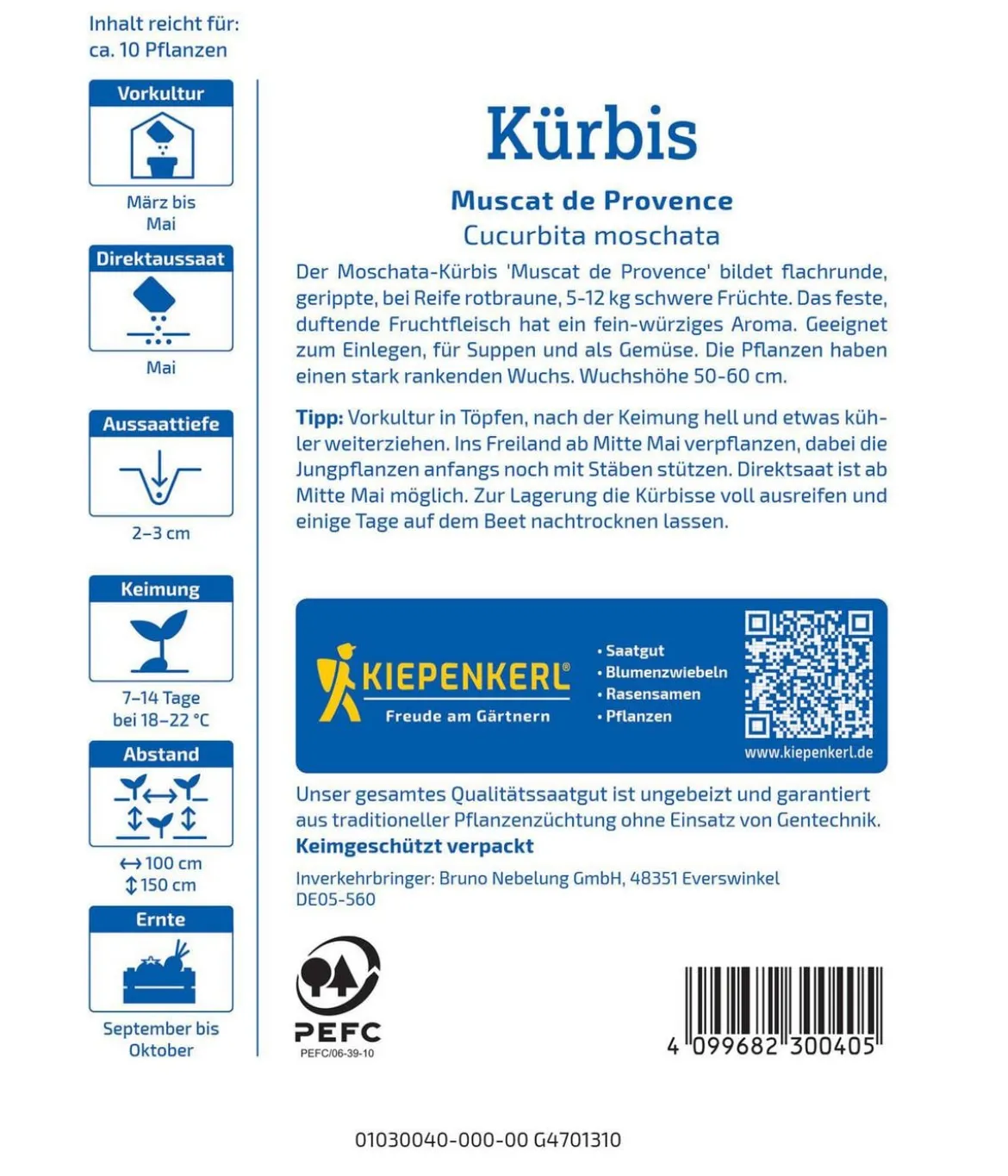Kiepenkerl Saatgut Kürbis 'Muscat de Provence'