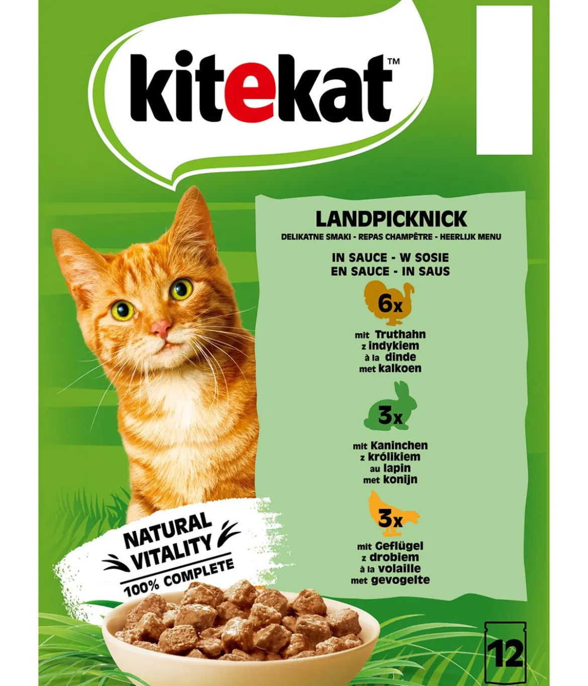 KITEKAT® Nassfutter für Katzen Multipack Landpicknick in Sauce, Adult, 12 x 85 g