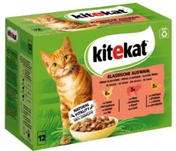 KITEKAT® Nassfutter für Katzen Multipack Klassische Auswahl in Sauce, Adult, 12 x 85 g