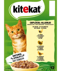 KITEKAT® Nassfutter für Katzen Multipack Geflügel-Allerlei in Gelee, Adult, 12 x 85 g