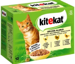 KITEKAT® Nassfutter für Katzen Multipack Geflügel-Allerlei in Gelee, Adult, 12 x 85 g