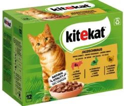 KITEKAT® Nassfutter für Katzen Multipack Jagdschmaus in Sauce, Adult, 12 x 85 g