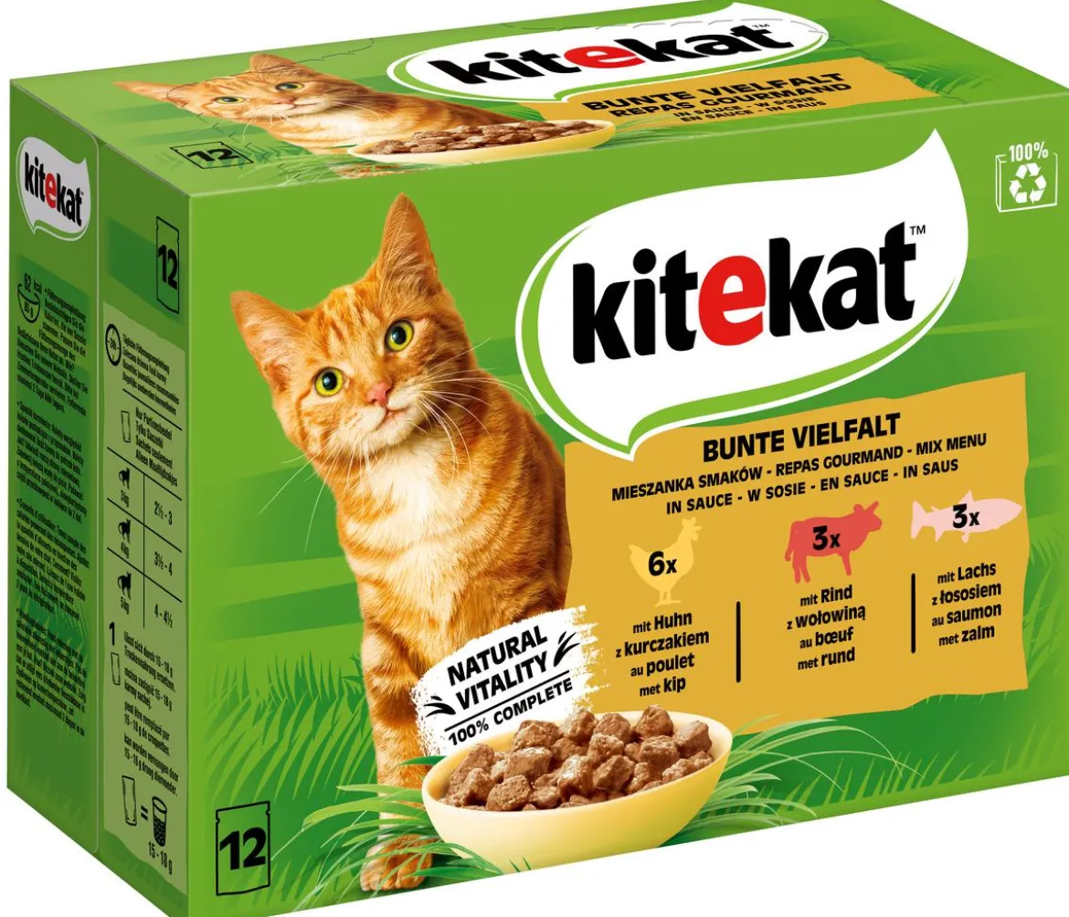 KITEKAT® Nassfutter für Katzen Multipack Bunte Vielfalt in Sauce, Adult, 12 x 85 g