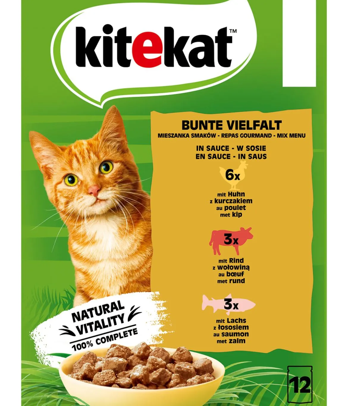 KITEKAT® Nassfutter für Katzen Multipack Bunte Vielfalt in Sauce, Adult, 12 x 85 g