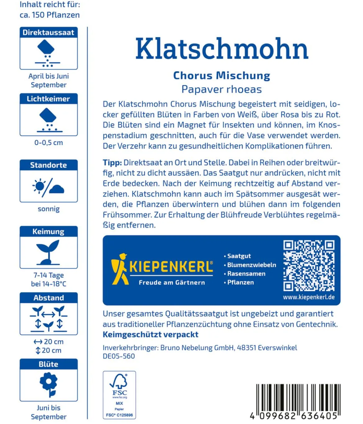 Klatschmohn Chorus, Saatgut von Kiepenkerl