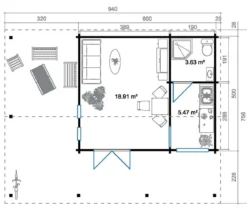 Lasita Maja Ferienhaus Blue Nile, ca. B940/H333,2/T756 cm