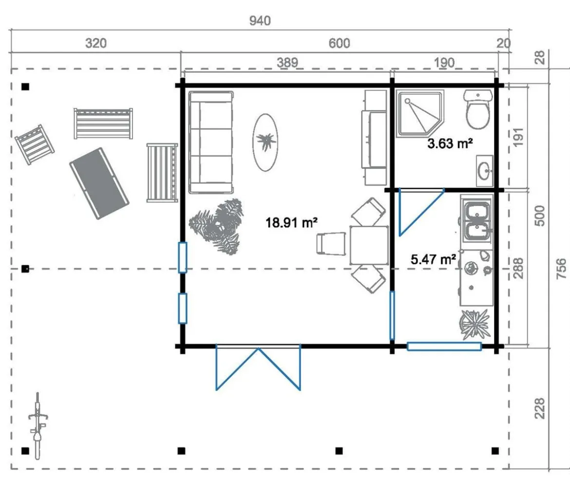 Lasita Maja Ferienhaus Blue Nile, ca. B940/H333,2/T756 cm