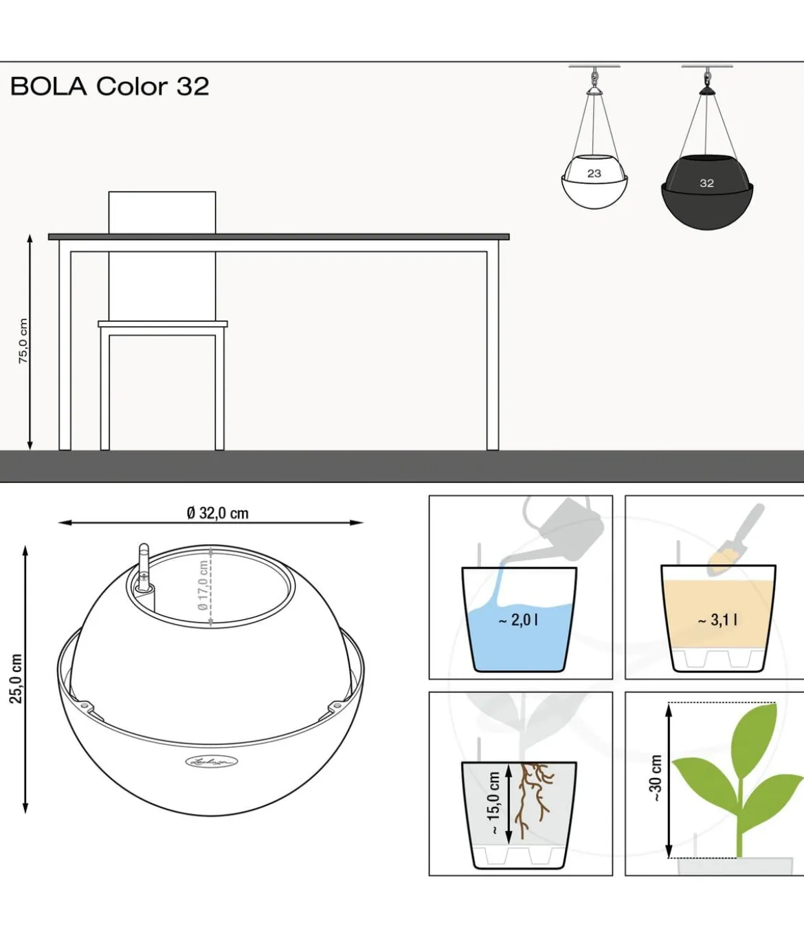 LECHUZA® BOLA Color, All-in-One Set
