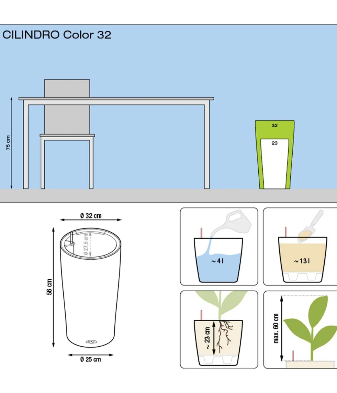 LECHUZA® CILINDRO Color, All-in-One Set
