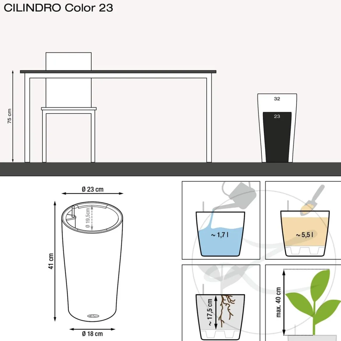 LECHUZA® CILINDRO Color, All-in-One Set