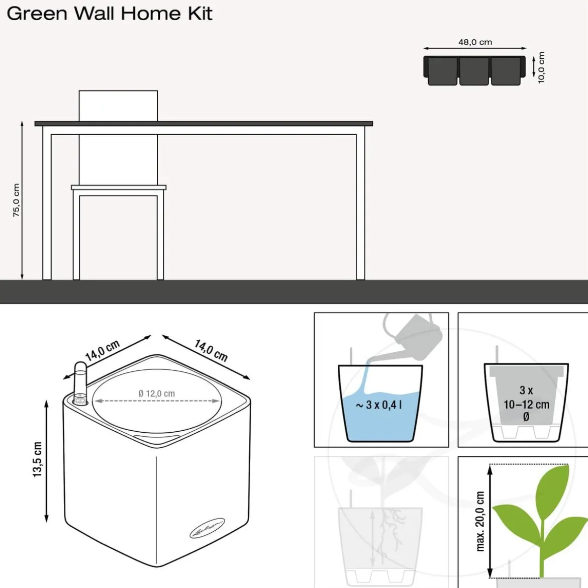 LECHUZA® CUBE Color Green Wall Home Kit, ca. B48/H14/T15 cm