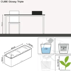 LECHUZA® CUBE Glossy Triple, All-in-One Set, 40 cm