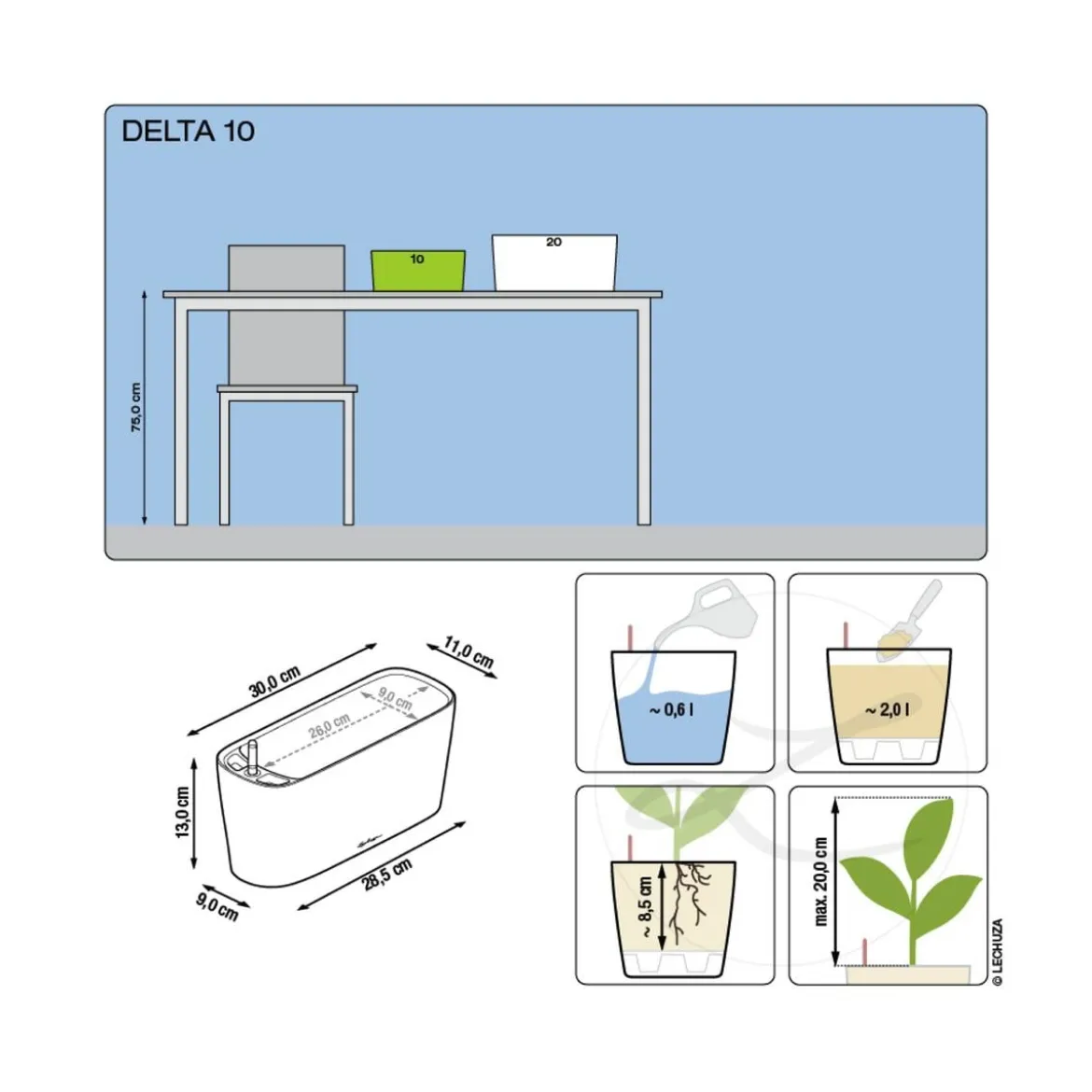 LECHUZA® DELTA, All-in-One-Set, hochglanz