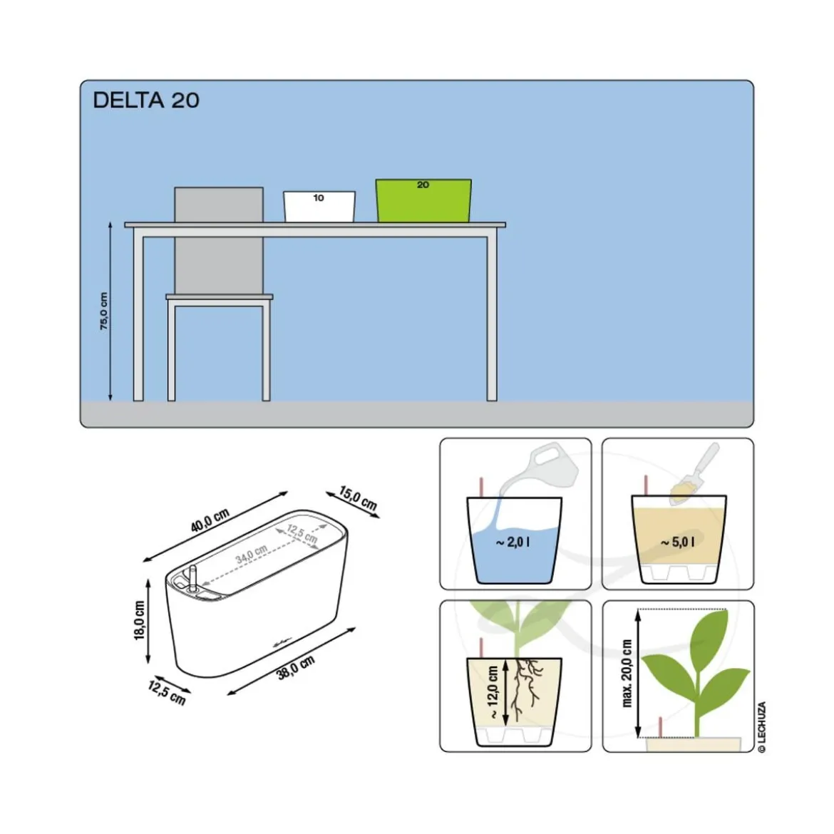 LECHUZA® DELTA, All-in-One-Set, hochglanz