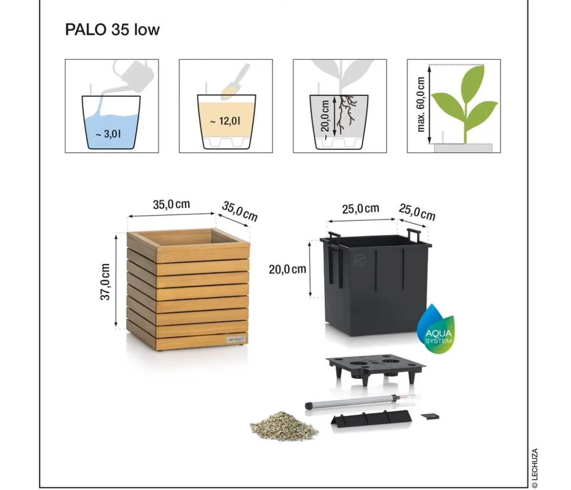 LECHUZA® Holz-Kasten PALO Natural Wood 35, quadratisch