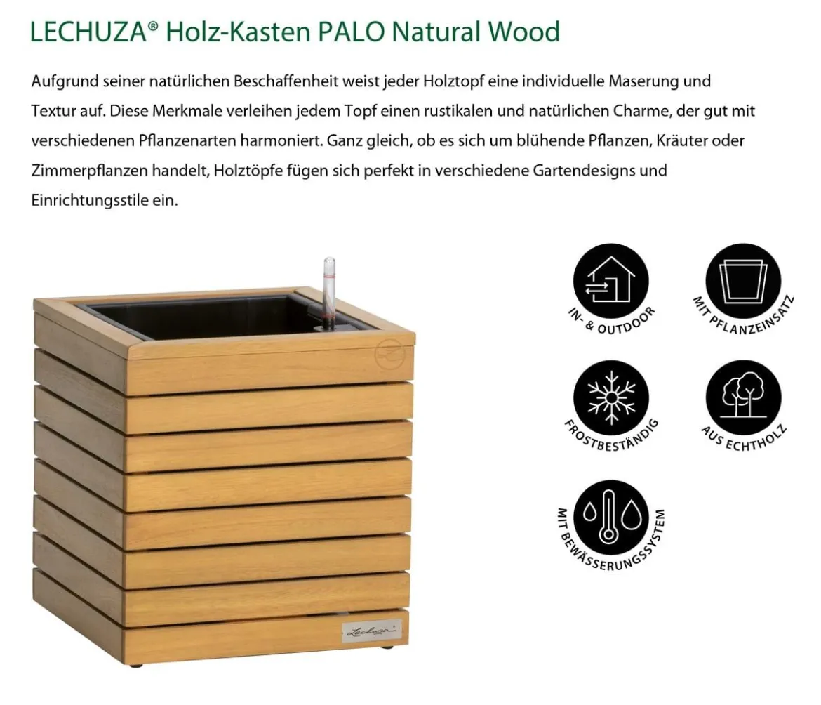 LECHUZA® Holz-Kasten PALO Natural Wood 35, quadratisch