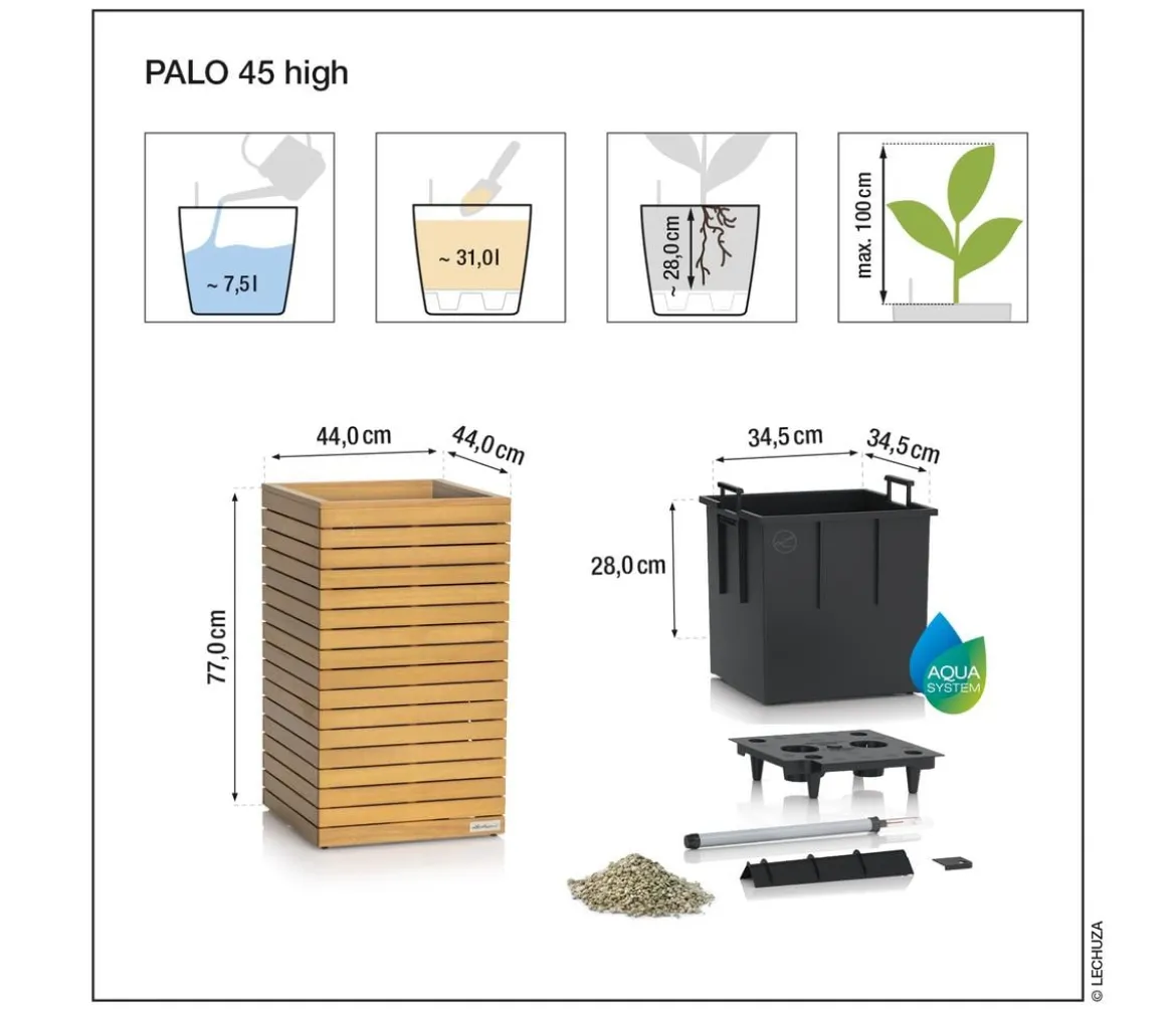 LECHUZA® Holz-Kasten PALO Natural Wood 45, quadratisch