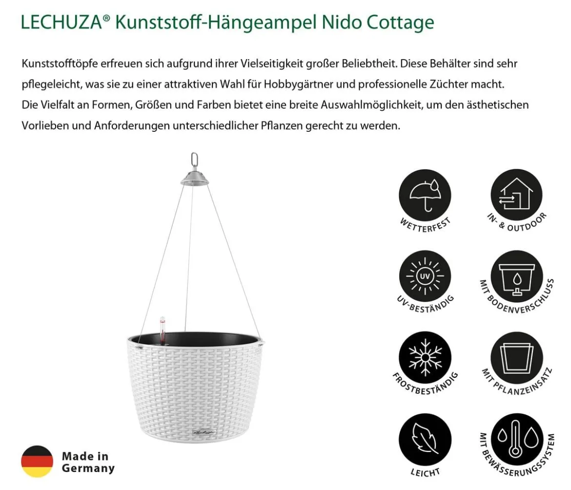 LECHUZA® Kunststoff-Hängeampel Nido Cottage inkl. Pflanzeinsatz, rund, ca. Ø36,3/H24,2 cm