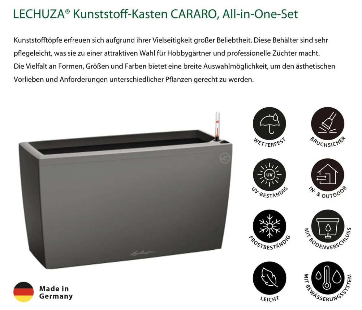 LECHUZA® Kunststoff-Kasten CARARO All-in-One-Set, rechteckig, ca. B75/H43/T30 cm