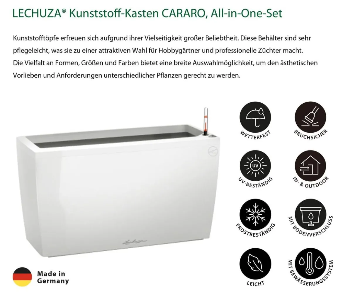 LECHUZA® Kunststoff-Kasten CARARO All-in-One-Set, rechteckig, ca. B75/H43/T30 cm