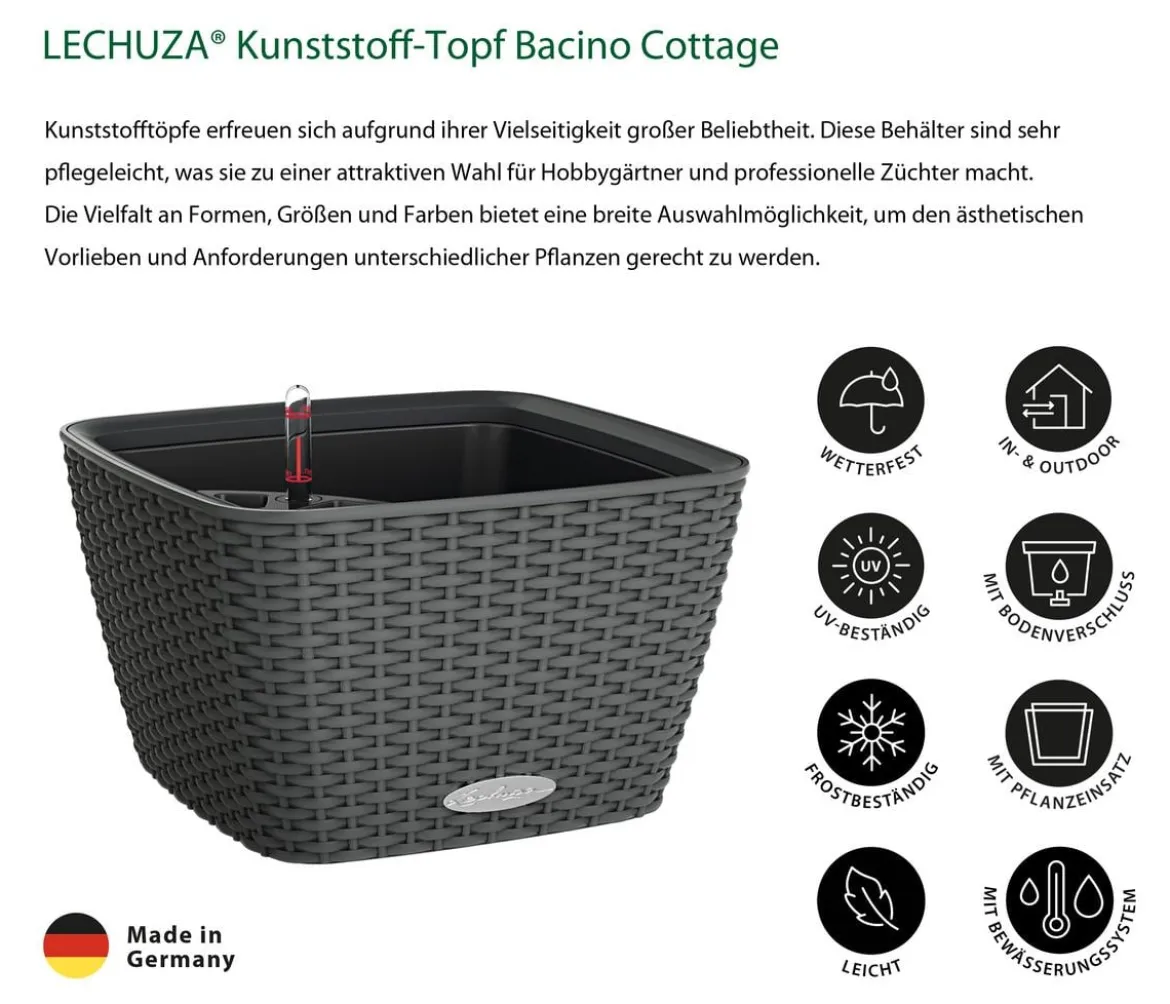 LECHUZA® Kunststoff-Topf Bacino Cottage, quadratisch, ca. B30/H18/T30 cm