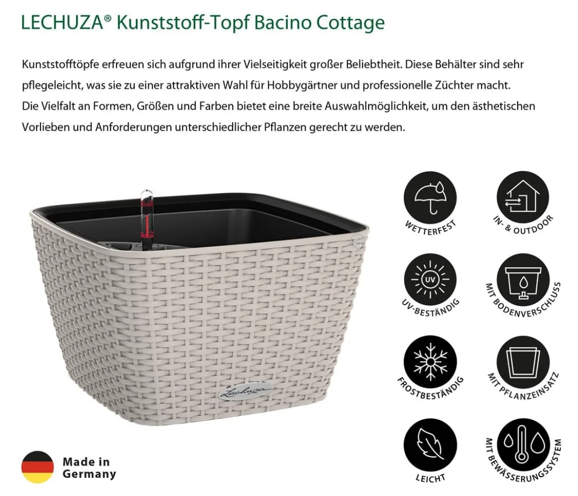 LECHUZA® Kunststoff-Topf Bacino Cottage inkl. Pflanzeinsatz, konisch, ca. B31/H19,5/T31 cm