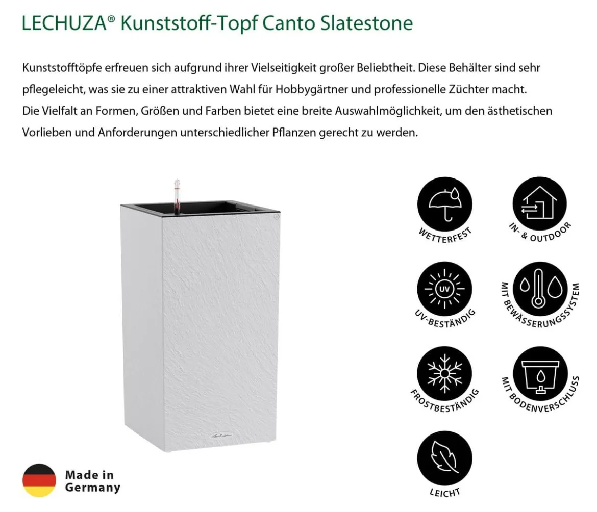 LECHUZA® Kunststoff-Topf Canto Slatestone inkl. Pflanzeinsatz, rechteckig