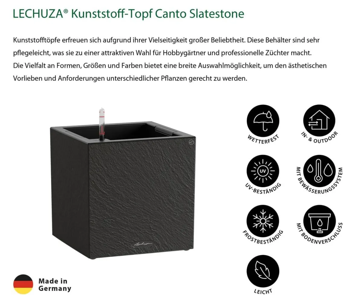 LECHUZA® Kunststoff-Topf Canto Slatestone inkl. Pflanzeinsatz, quadratisch